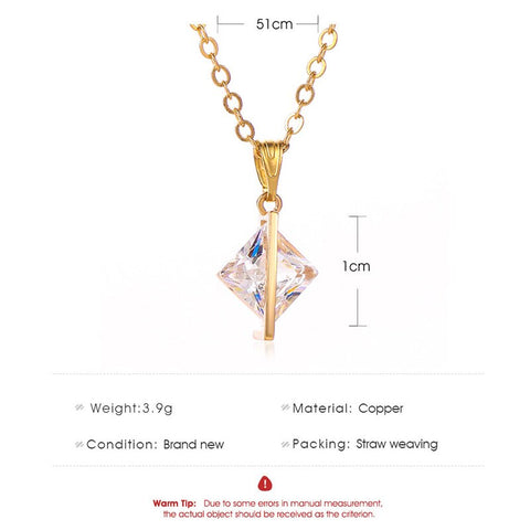 Arzonai Women Square Pendant Necklaces Large Fake Zircon Necklace Geometric Gold Necklace Sexy Clavicle Jewelry Chain Accessories