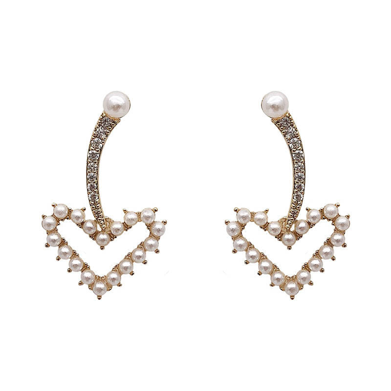 Arzonai  silver needle Korean version temperament hollow love pearl earrings female simple and small peach heart earrings female