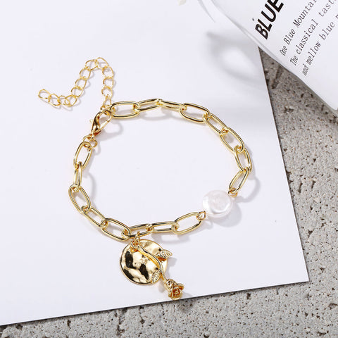 Arzonai new hand jewelry creative retro simple style pearl love double-layer bracelet for women and Girls