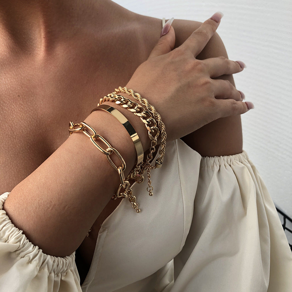 Arzonai new exaggerated alloy thick chain multi-layer bracelet female European and American fashion gold bracelet bracelet