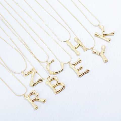 ARZONAI Initial Alphabet A-Z Pendant Bamboo Necklace Brooch Large Letter Necklace Big Monogram Name Necklace for Women Men Wholesale