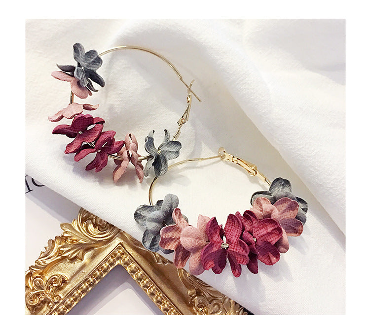 Arzonai Korean style hot-selling earrings fashion temperament women's fabric flower sparkling diamond earrings
