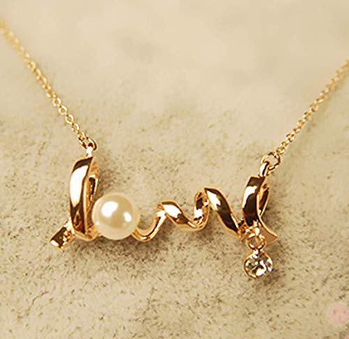 ARZONAI New Design Fancy Stylish Love Pearl Necklace Pendant Chain For Women & Girls for Party Wear & Gift Purpose (Golden)