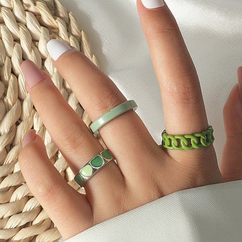 Arzonai  green love dripping acrylic twist open ring personality wild index finger ring