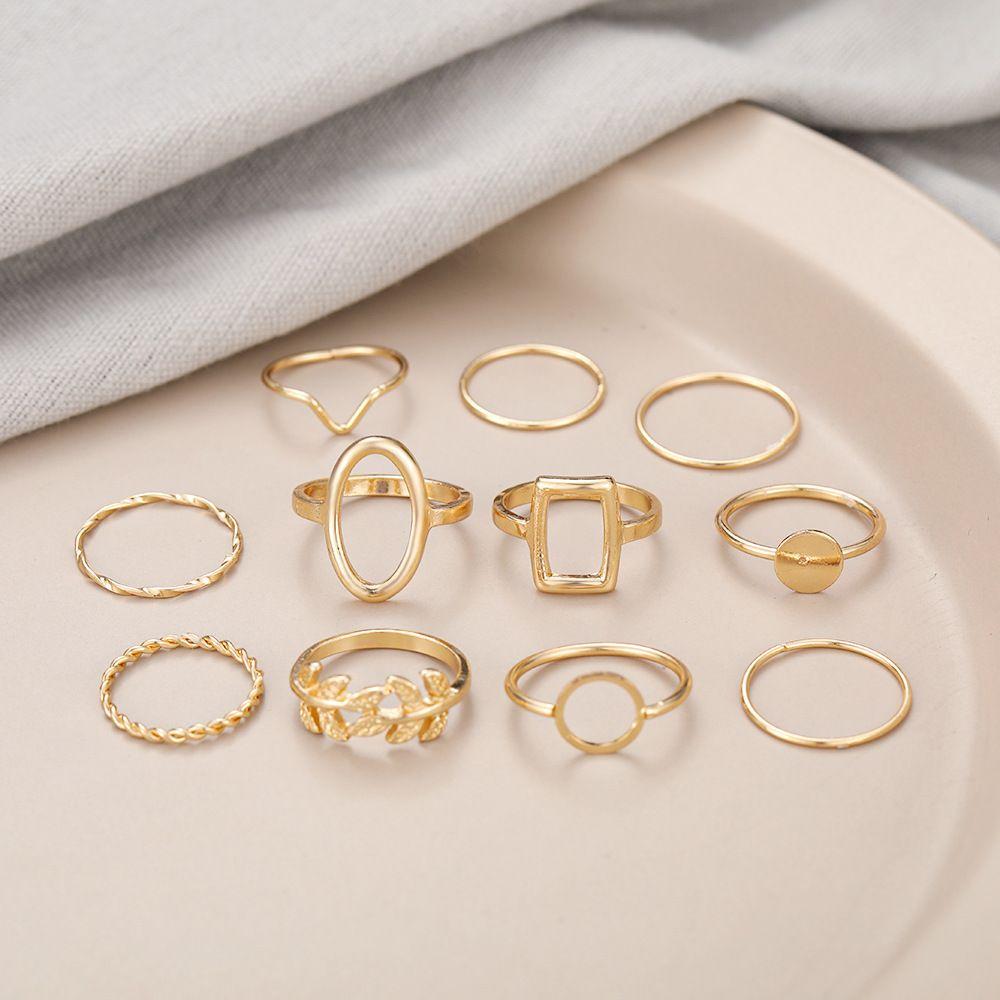 Arzonai  creative simple ladies jewelry chain geometric circle leaf ring 11-piece set