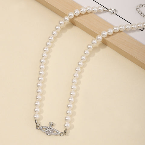 Arzonai  simple fashion necklace jewelry creative popular temperament pearl necklace diamond planet pendant necklace