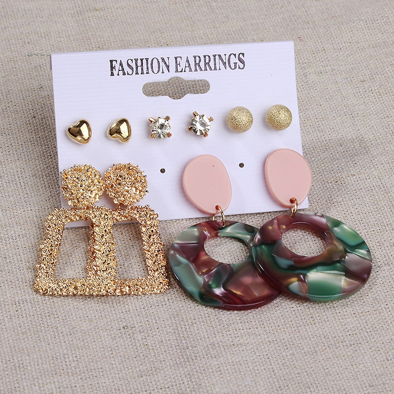 Arzonai  earrings geometric square earrings 5 ??pairs card set exaggerated round earrings Set