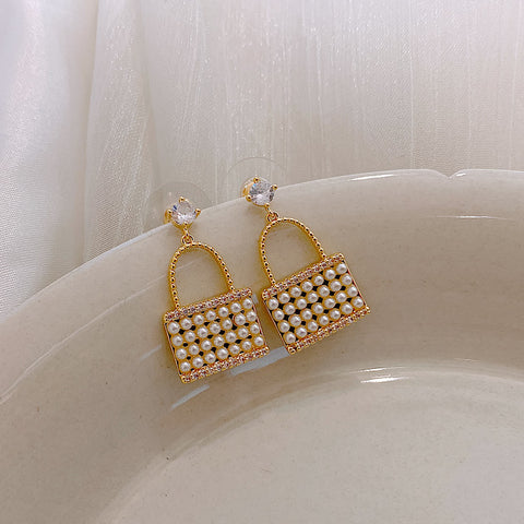 Arzonai needle tide pearl bag earrings temperament high-end atmosphere Korean fashion net red French earrings earrings