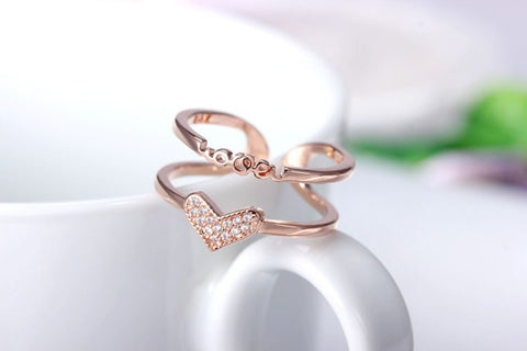 Arzonai Double Diamond Love LOVE Ring Open End Ring