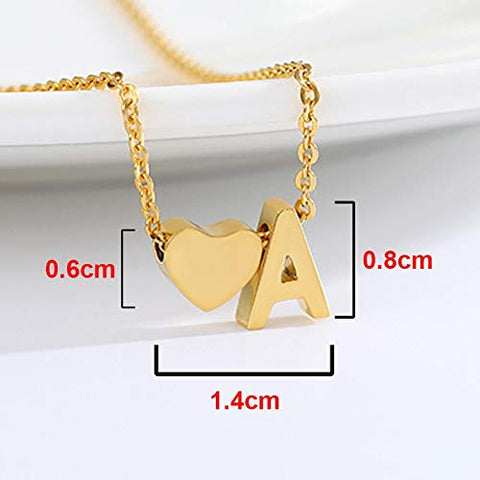 ARZONAI Gorgeous Alphabet 'A' & Tiny Heart Pendant Locket Chain Double Pendant Initial Letter n Cute Heart; Necklace Gift for Girls Women On Birthday Anniversary Valentine Occasions (Gold)