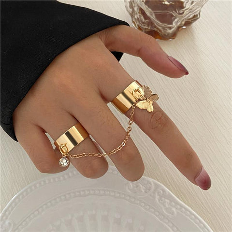 Arzonai  Gold Color Retro Punk Hip Hop Cross Ring Handmade Finger Chain Adjustable Rings Jewelry Gift for Men Women Gothic Jewelry