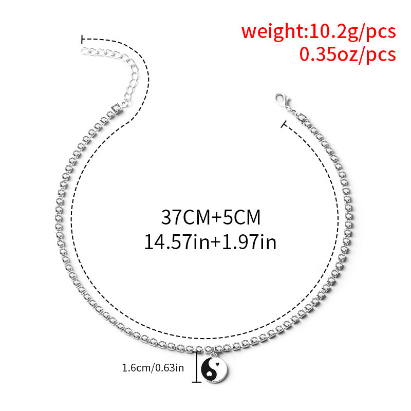 Arzonai European and American cross-border new Tai Chi gossip yin and yang pendant necklace simple retro thick chain single layer necklace female