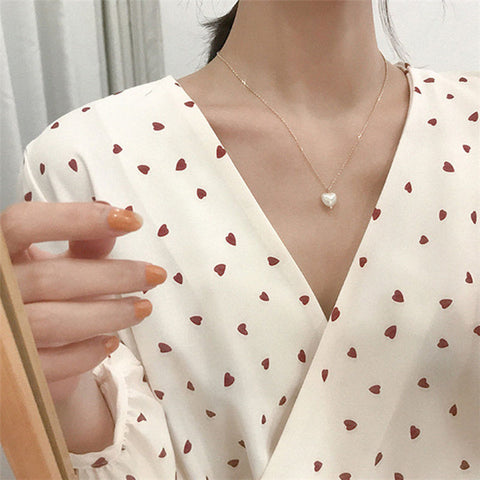 Arzonai Korean version of the net red ins wind sweet love pearl pendant necklace fashion simple temperament clavicle wild female necklace