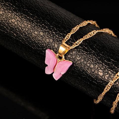 Arzonai 2021 New Bohemian Acrylic Candy Color Butterfly Pendant Necklace Statement Necklace For Women Necklace Jewelry