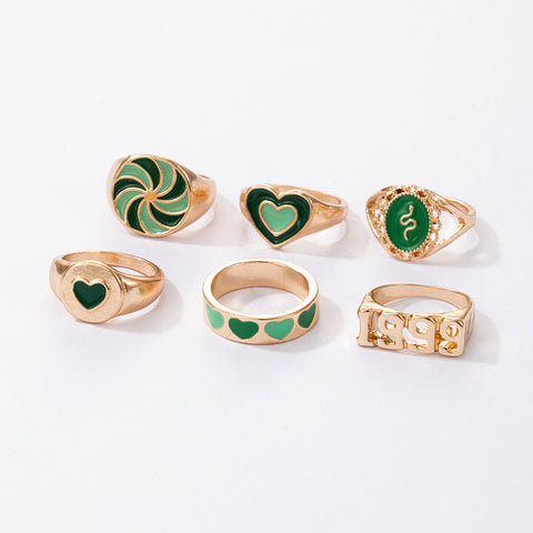 Arzonai new ring green dripping oil love windmill serpentine 1999 feelings 6-piece ins ring