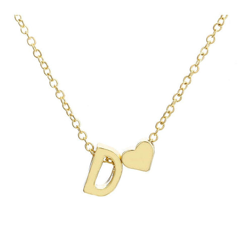 ARZONAI Gorgeous Alphabet 'D' & Tiny Heart Pendant Locket Chain Double Pendant Initial Letter n Cute Heart; Necklace Gift for Girls Women On Birthday Anniversary Valentine Occasions (Gold)