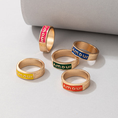 Arzonai new ring color drip letter simple ins style fashion trend 5-piece ring