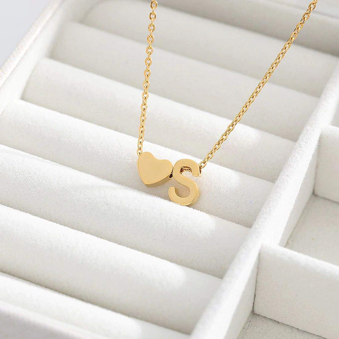 ARZONAI Gorgeous Alphabet 'S' & Tiny Heart Pendant Locket Chain Double Pendant Initial Letter n Cute Heart; Necklace Gift for Girls Women On Birthday Anniversary Valentine Occasions (Gold)