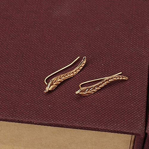 ARZONAI Leaf Non-precious Metal and Cubic Zirconia Stud Earrings for Women & Girls, Golden