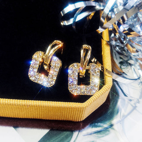 Arzonai needle Korean full diamond earrings 2020 new personality temperament all-match square full diamond earrings earrings