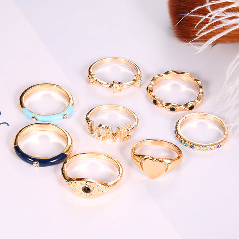 Arzonai  exclusively for the new ring gold love LOVE micro diamond geometric 8-piece ring for Women and Girls
