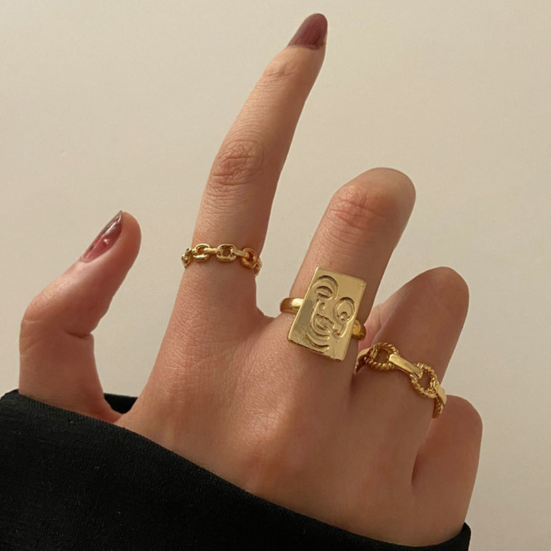 Arzonai golden face smiley face twist woven ring female index finger retro European and American personality fashion simple