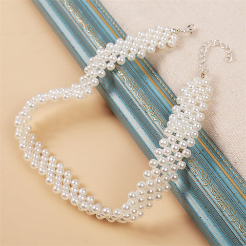 Arzonai Korean simple personality woven pearl collarbone necklace female cross-border trend creative net celebrity necklace jewelry