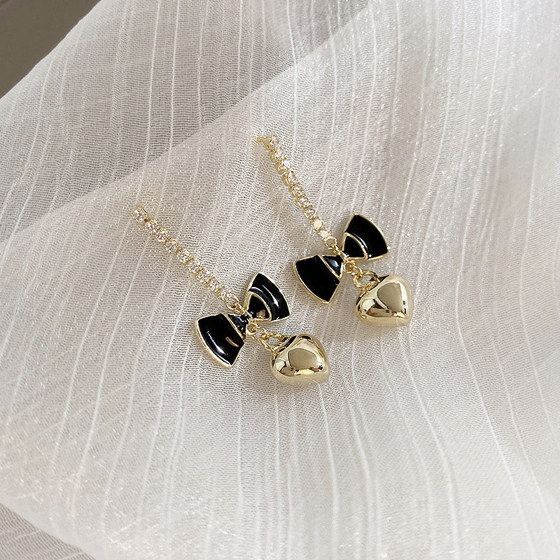Arzonai  new trendy high-end temperament retro earrings Korean black bow tassel love earrings for women and Girls