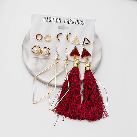 Arzonai  earrings geometric square earrings 6 ??pairs card set exaggerated round earrings Set
