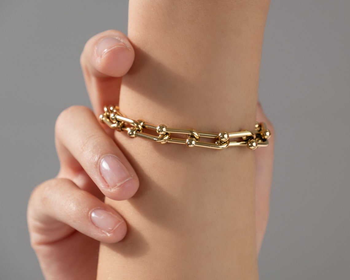 Arzonai LInk chain bracelet and necklace, gold chain bracelet, chunky paperclip bracelet, gold link bracelet, gold bracelet women
