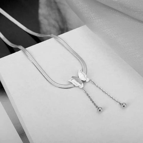 Arzonai Snake Bone Chain Butterfly Necklace Earrings Jewelry Set