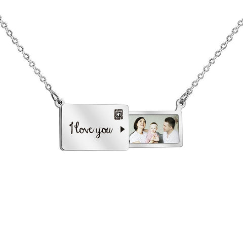 Arzonai I LOVE YOU  Engraving Photo Locket � Mail Envelope Necklace � Sentimental Gifts For Her � Personalized Jewelry For Girlfriend Fianc�e Wife