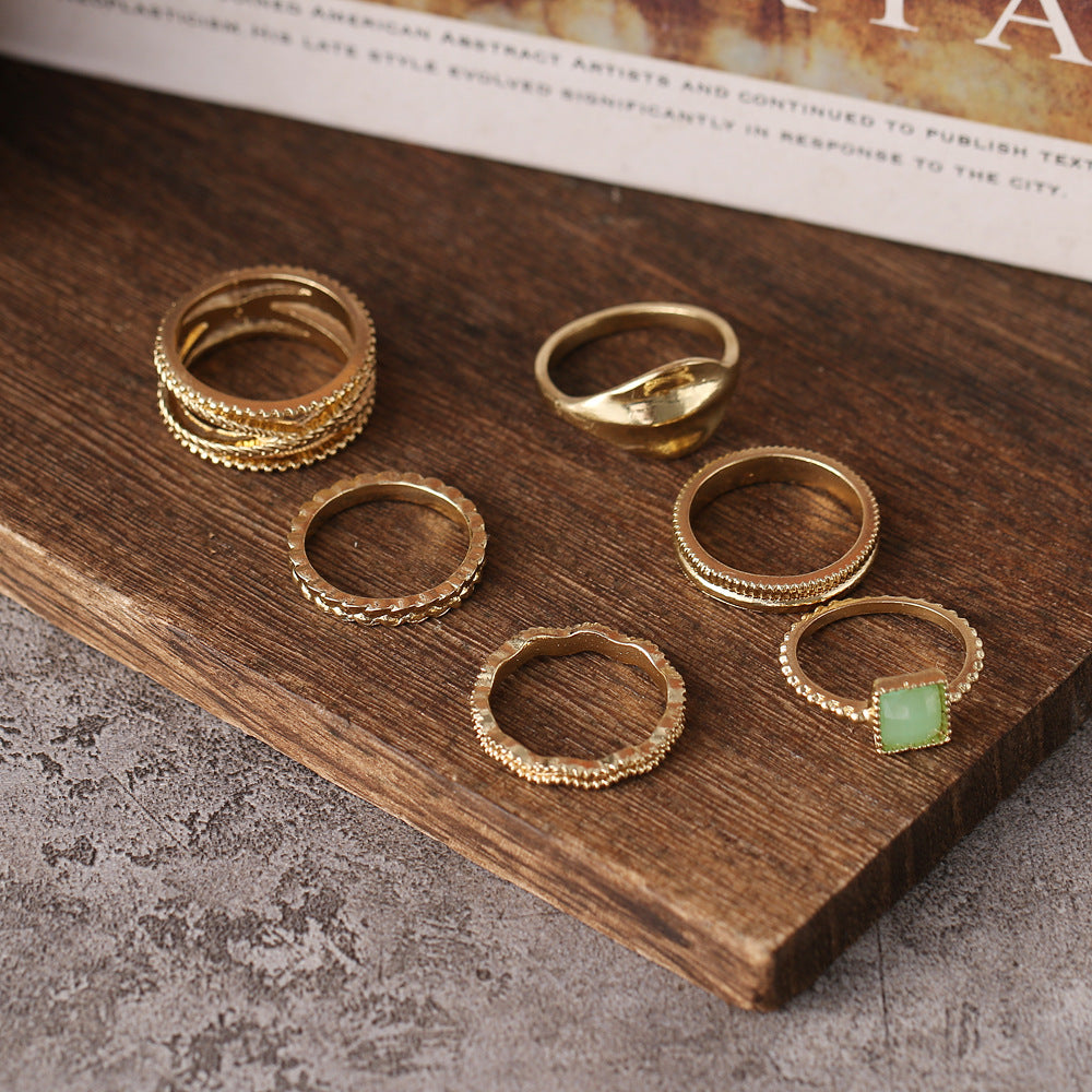 Arzonai Korean jewelry industry AliExpress cross-border European and American retro rings 6-piece set of women's simple temperament joint ring set