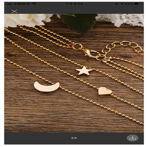 Arzonai new gold pendant clavicle chain creative multi-layer simple star moon love pendant necklace for Women and Girl