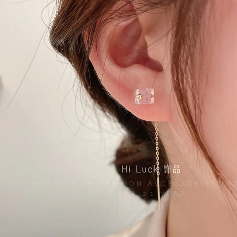 Arzonai Douyin the same Korean version of the temperament three-dimensional crystal square ear wire colorful three-dimensional crystal sugar cube ear wire