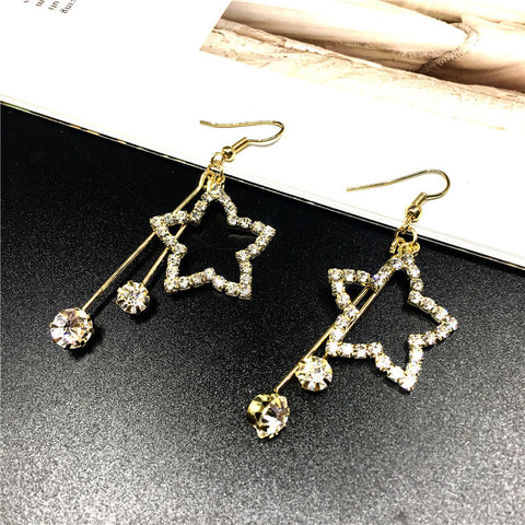 Arzonai Korean fashion temperament star pentagram earrings female net red super flash rhinestone earrings all-match long tassel earrings