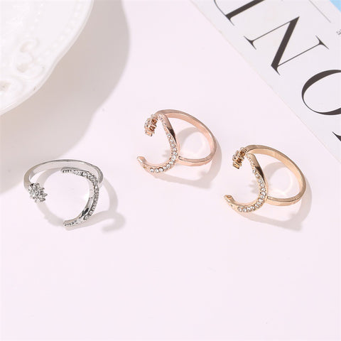 Arzonai Cross-border hot sale crescent ring European and American fashion star and moon ring ethnic style star and moon index finger open ring