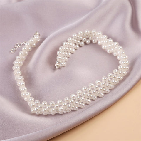 Arzonai Korean simple personality woven pearl collarbone necklace female cross-border trend creative net celebrity necklace jewelry