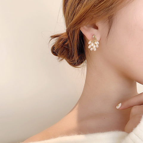 Arzonai South Korea's new temperament earrings silver needle earrings female fashion elegant earrings net celebrity ins pearl earrings female