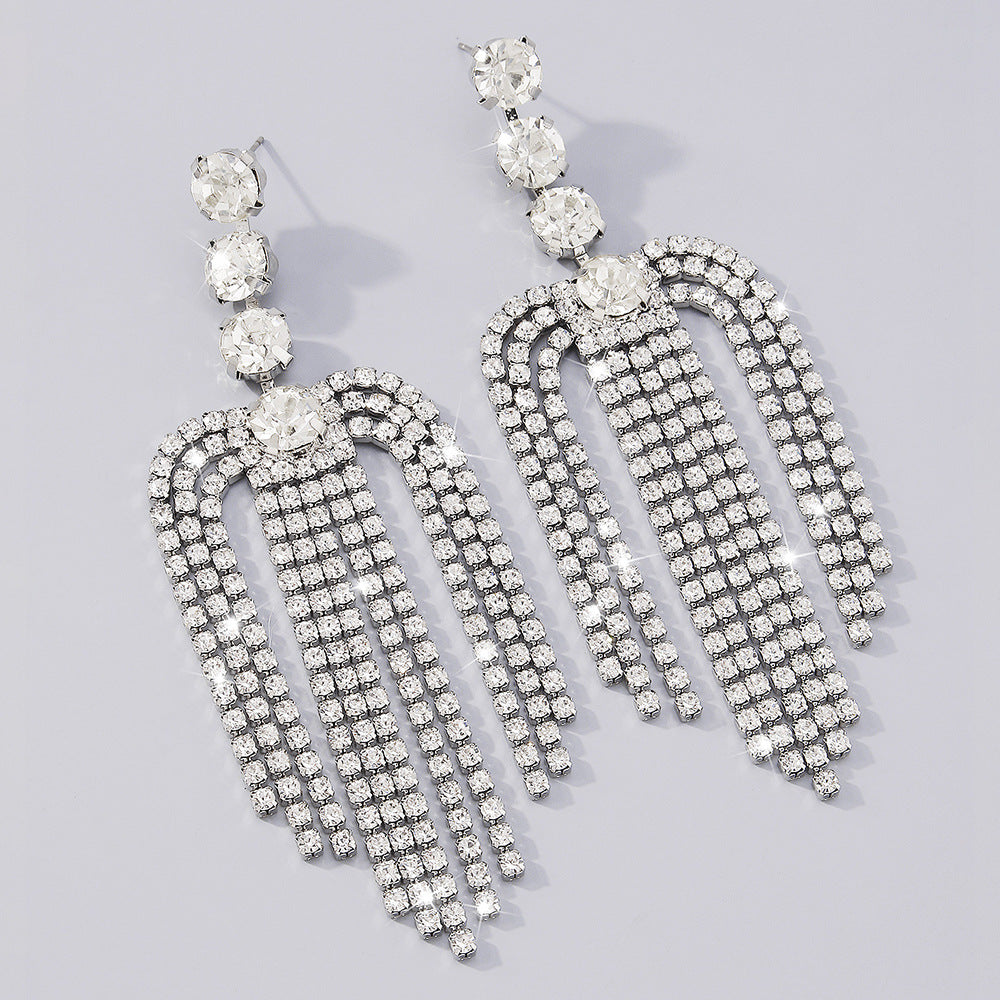 Arzonai  jewelry nightclub style super flash rhinestone earrings exaggerated geometric U-shaped long ladies earrings