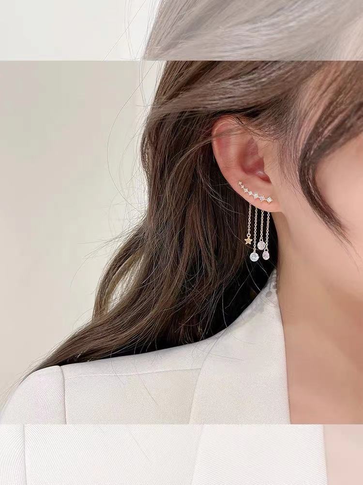 Arzonai New tassel temperament design sense high-end atmosphere earrings detachable combination of two kinds of wearing earrings small ear row