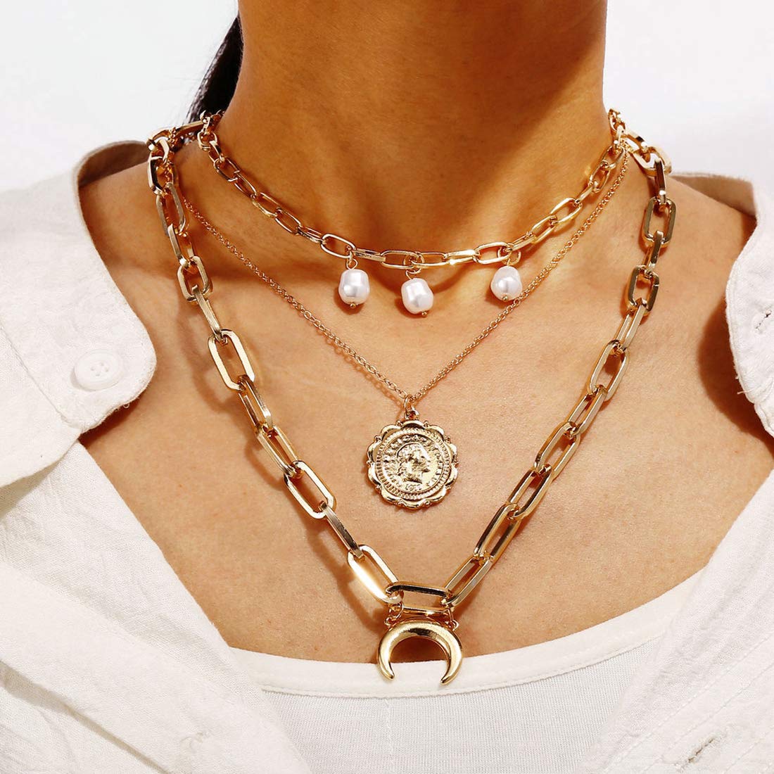 Arzonai Female Necklace Elegant Women? s Metal Necklace Casual Three-Layered Sweater Chain for Women