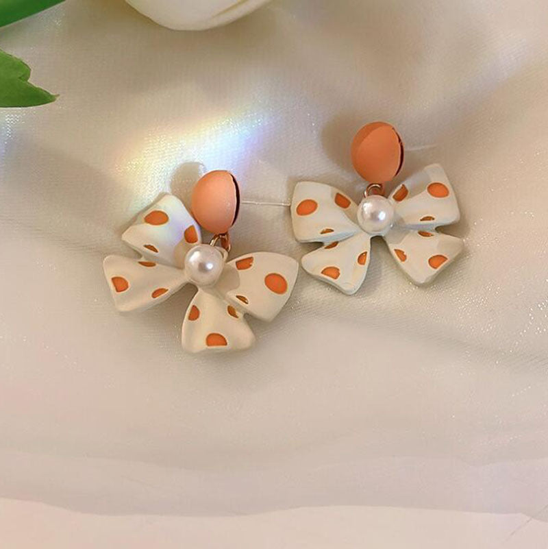 Arzonai pearl wave point bow earrings simple Korean version sweet and cute earrings net red earrings for girls and women