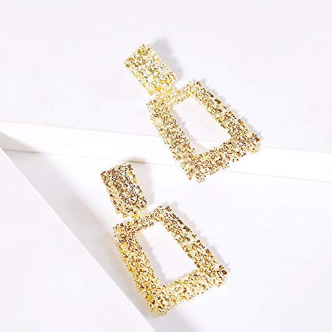 ARZONAI Geometric Non-precious Metal and Pearl Dangler Geometric Boho Earrings for Women & Girls, Golden