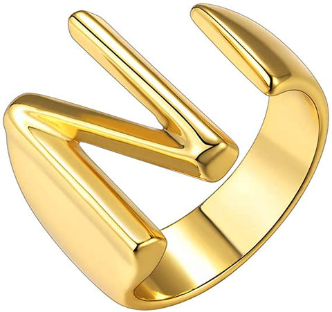 Arzonai Alphabet A- Z letter ring chunky name irregular gold ring adjustable initial statement ring