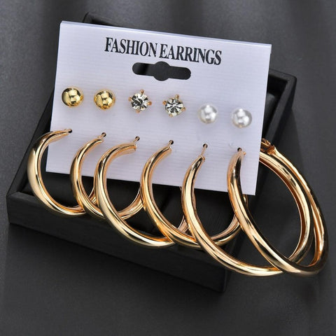 Arzonai Hoops Gold Plated Earrings Sets for Women and Girls Set of 6 Earrings
