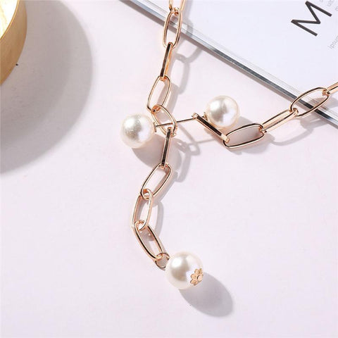 Arzonai aroque Pearl Pendant Choker Necklace for Women Wedding Punk Big Bead Lariat Gold Color Long Chain Necklace Jewelry