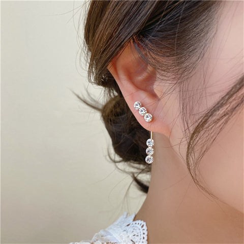 Arzonai South Korea Dongdaemun S925 silver needle three rhinestone earrings fashion light luxury earrings long earrings all-match earrings women