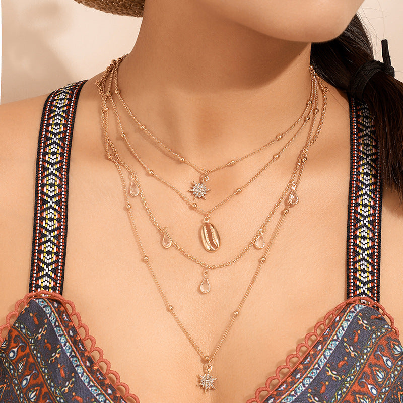 Arzonai Meteor Necklace European and American Shell Sweater Chain Female Clavicle Chain Three-pointed Star Rice Pendant Personalized Casual Jewelry