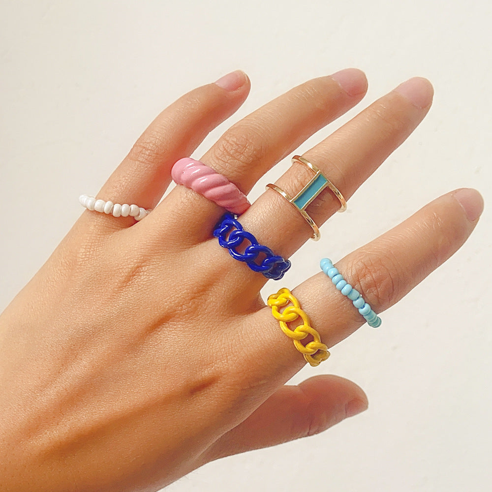 Arzonai  exclusively for rice bead alloy resin ring set fashionable and unique design jewelry